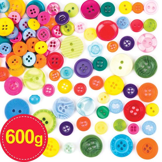 Baker Ross AV639 Assorted Multicoloured Buttons, Embellishments for Kids Arts and Crafts Activities, (Pack of 600g) - Image 2
