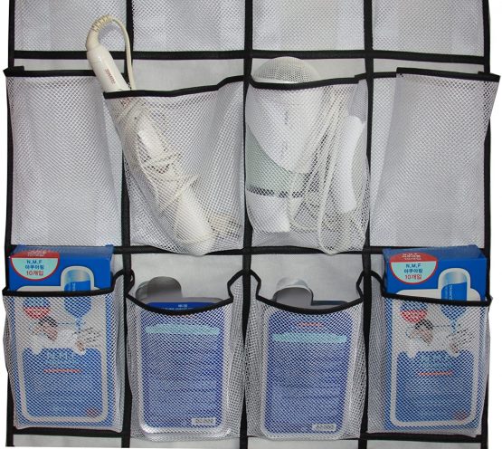 MISSLO Over the Door Shoe Storage Organiser Hanging Shoe Rack Holder 24 Large Mesh Pockets for Wardrobe Door Tidy with Hanger(White) - Image 4