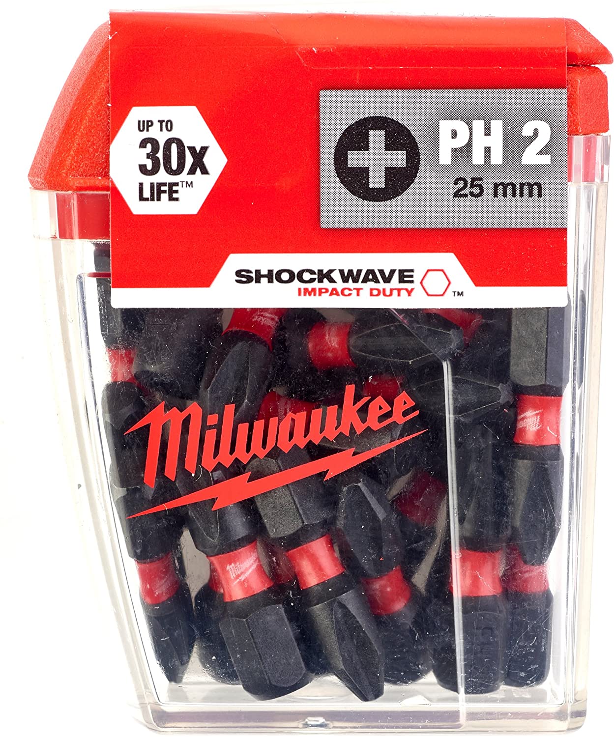 MILWAUKEE SHOCKWAVE 25 X PH2 25MM SCREWDRIVER BITS 4932430853, PH2 25mm 25 Piece x 10 Packs