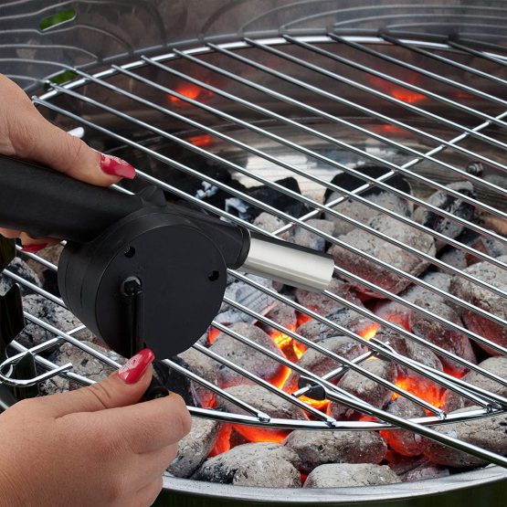 Relaxdays Manual Barbecue Blower Set of 2 Hand Operated Ignition Aid BBQ Barbecue Hair Dryer with Crank Charcoal Lighter, Black 10026993 - Image 2