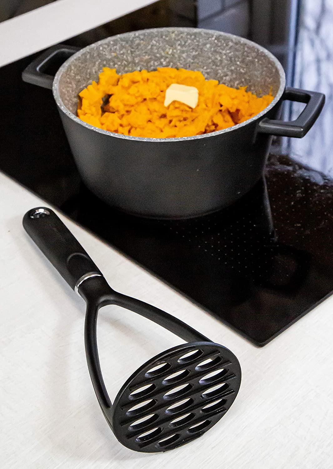 MasterClass Potato Masher, Stainless Manual Mash Potato Maker, Ergonomic Soft-touch Nylon Handles, 34 cm (13.4''), Black - Image 2