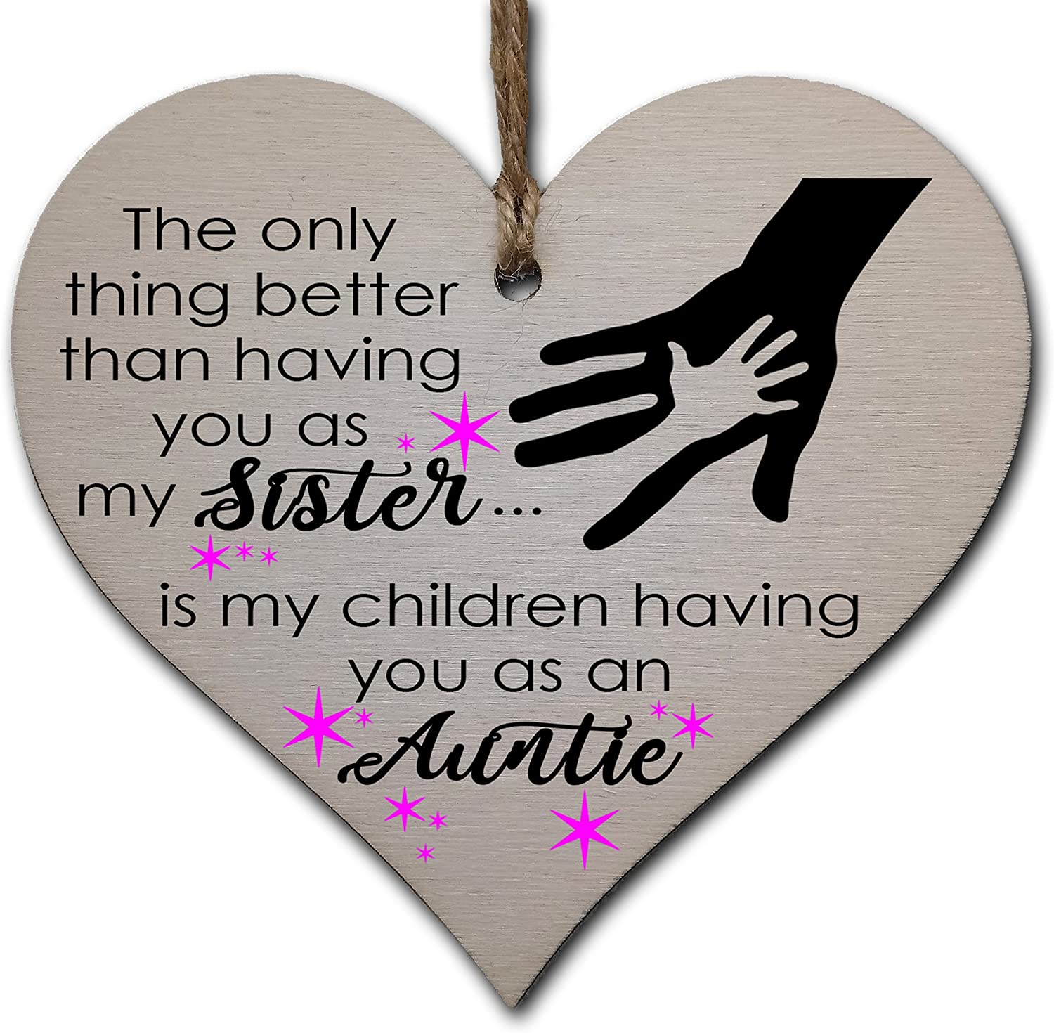 Handmade Wooden Hanging Heart Plaque Gift for Sister Auntie Loving Thoughtful Thank You Keepsake, Multicolor, 10 x 9.5 cm