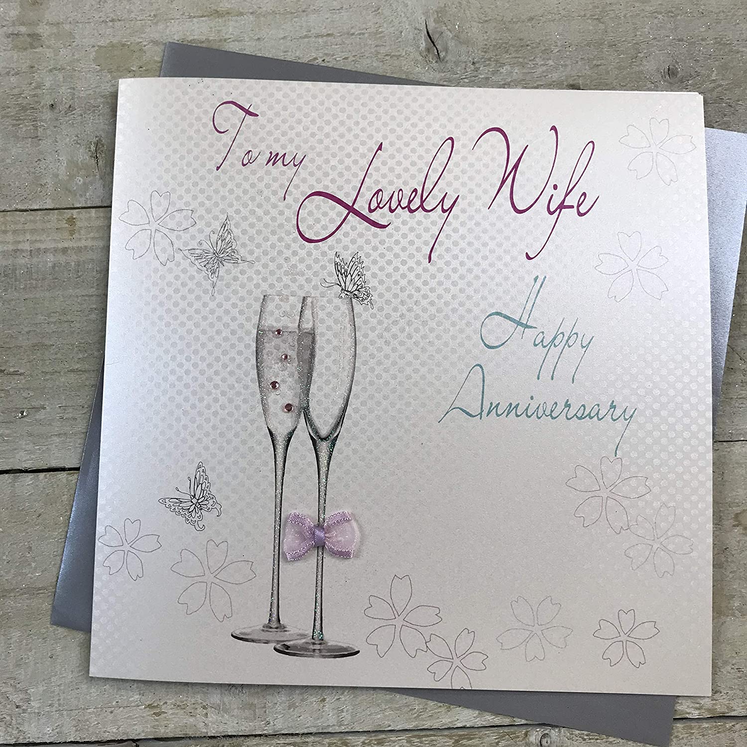 WHITE COTTON CARDS Large to My Lovely Wife Happy Anniversary Handmade Card, White, XLBD16, 22cm x 22cm