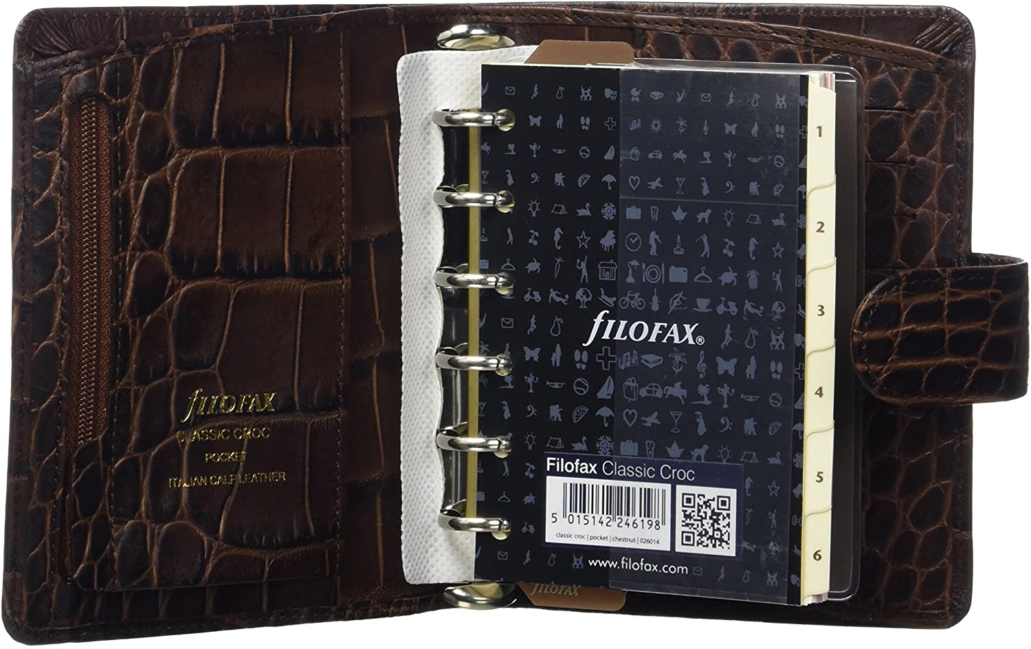 Filofax Pocket Classic Croc Organiser - Chestnut, nut brown, 81mm x 120mm - Image 2