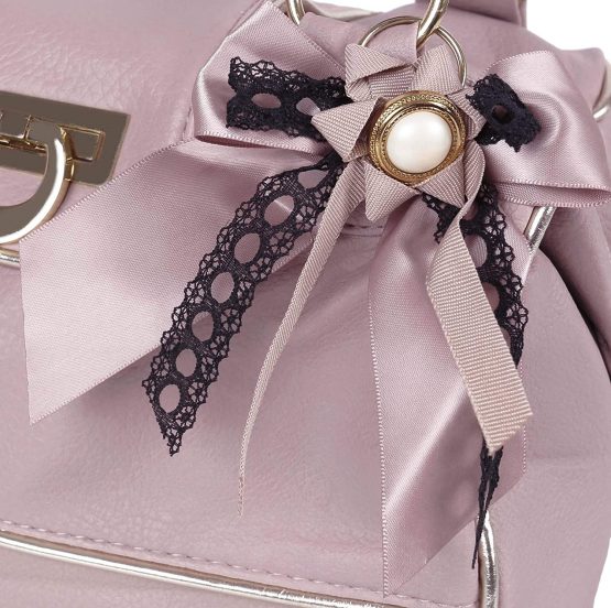 Pink, Gold Details, Faux Leather Handbag For Ladies One Size - Image 4