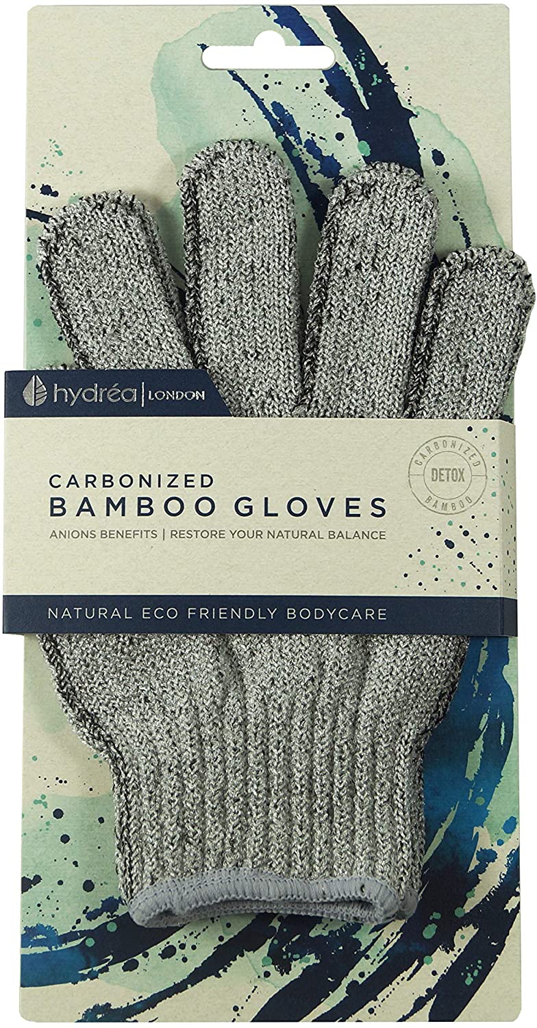 Hydrea London Exfoliating Gloves, Carbonised Bamboo Face Exfoliator & Body Scrubber for Men & Women