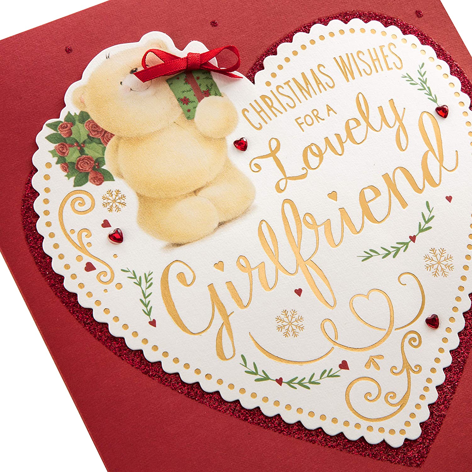 Christmas Card for Girlfriend from Hallmark - Cute Forever Friends Design, green|beige|red|pink, 22.8cm x 15.9cm - Image 3