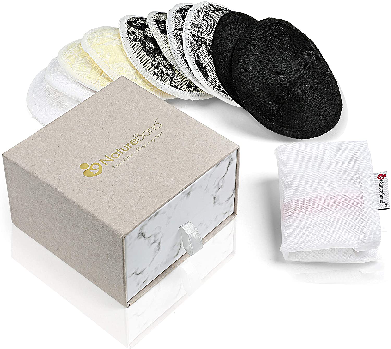 NatureBond Organic Bamboo Nursing Breast Pads-10 Washable Pads with Wash&Storage Bags-Breastfeeding Nipple Pad for Maternity-Reusable Nipplecovers for Breast Feeding