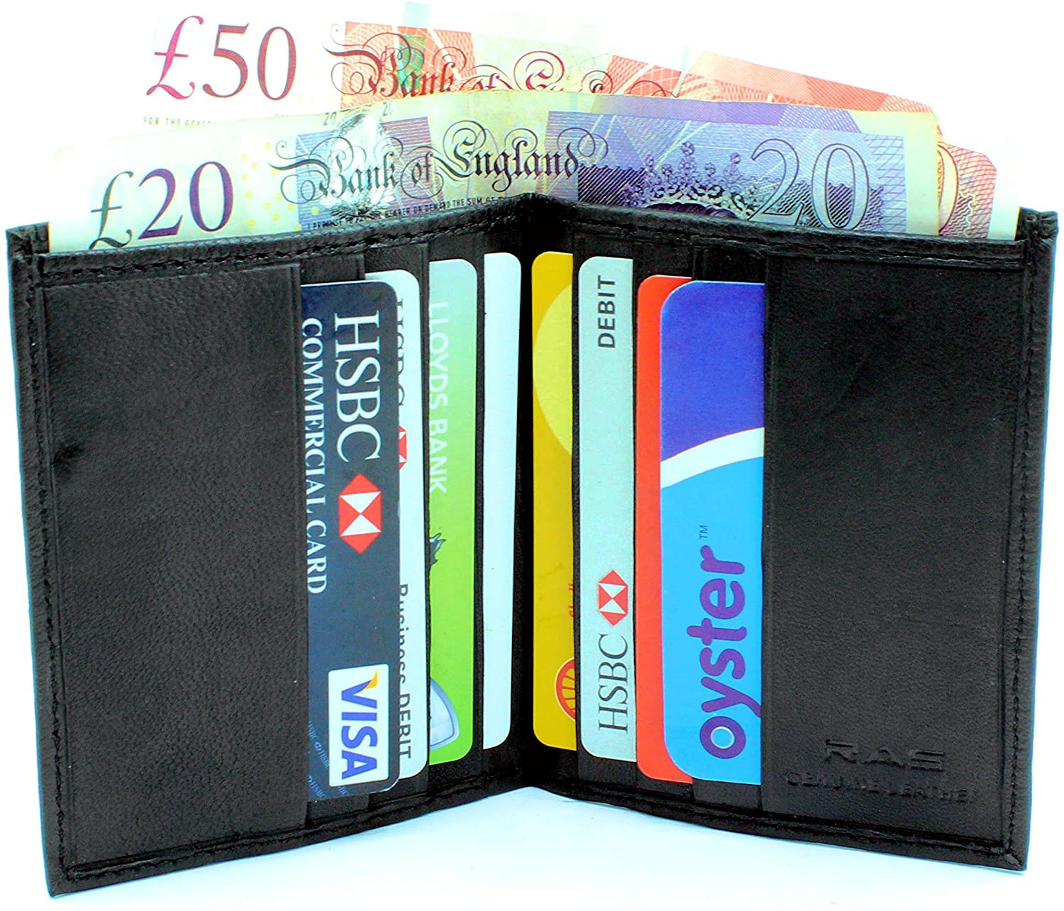 RAS WALLETS Personalised RFID Blocking Leather Wallet, Bifold Design, 8 Card Slots, Slim Profile, Engraved Name (Black) - Image 2