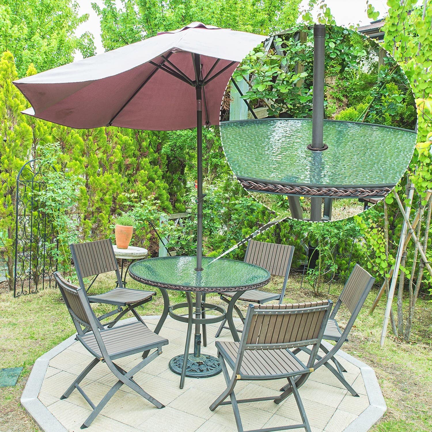 Bememo 2 Inch Patio Table Umbrella Hole Ring and Cap Set, Standard Size Umbrella Thicker Hole Ring Plug and Cap Set (Black) - Image 3
