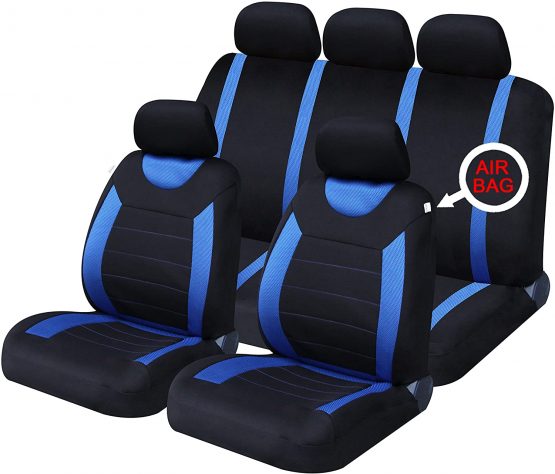 Xtremeauto Full Set of Protective Stylish Seat Covers, Sticker Included, Blue Black
