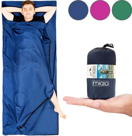 MIQIO 2-in-1 Sleeping Bag Liner and Lightweight XL Size Double Travel Bed Sheet