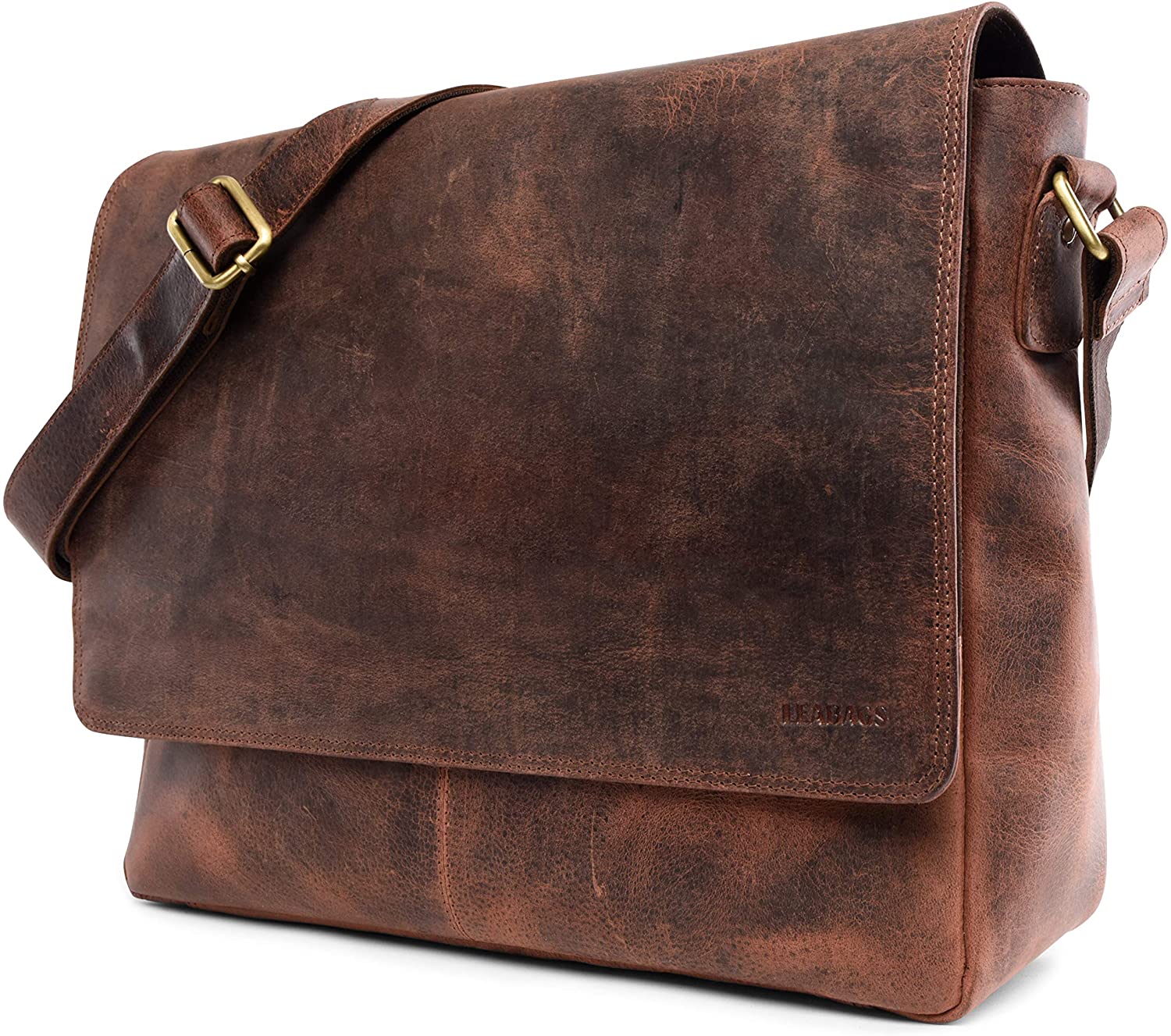 LEABAGS Oxford Shoulder Bag Made of Genuine Buffalo Leather in Vintage Look I Laptop Bag up to 15 inch I Messenger Bag I Leather Bag I Shoulder Bag I Briefcase I 38x10x31cm