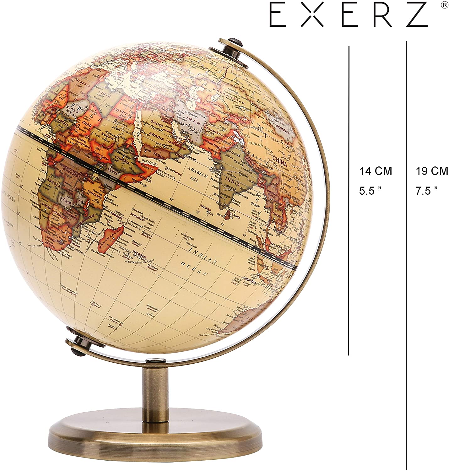 Exerz 14cm World Globe Mini Antique Globe, Educational/Geographic/Modern Desktop Decoration - Image 2