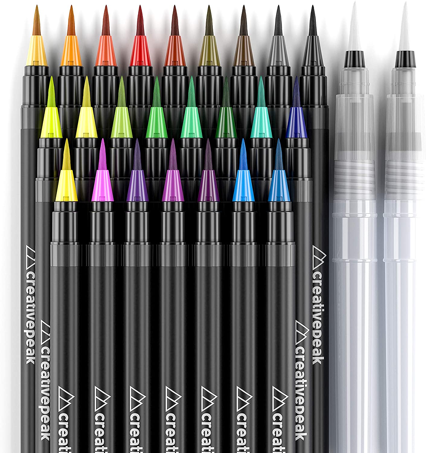 Watercolour Brush Pens, 24 Vibrant Soft Tip Colouring Markers w/ 2 Blending Brushes - Image 2
