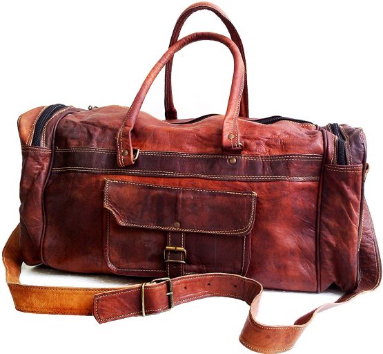 Jaald 20" Leather Duffle Bag Travel Carry-on Luggage Overnight Gym Weekender Bag