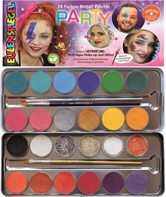Eulenspiegel 10135871 Party 20 Colors & 4 Glitter Vanity Palette Vegan Colours & Brush, Colourful, 24 Farben