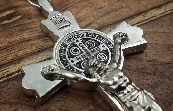 Nazareth Store Saint Benedict Cross Keychain Catholic Crucifix Medal Keyring Jerusalem Charm 3" - Image 3