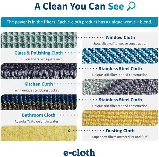E-Cloth Home Cleaning Set, Reusable Microfibre Cleaning Cloths, 300 Wash Guarantee, Assorted Colors, 8 Piece Set - Image 4