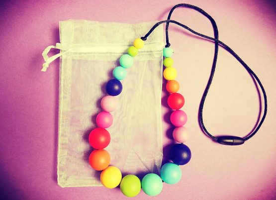 Rainbow Silicone Teething Necklace Breastfeeding Baby Nursing 21 Beads BPA Free, Hand-Made by MilkMama - Image 4