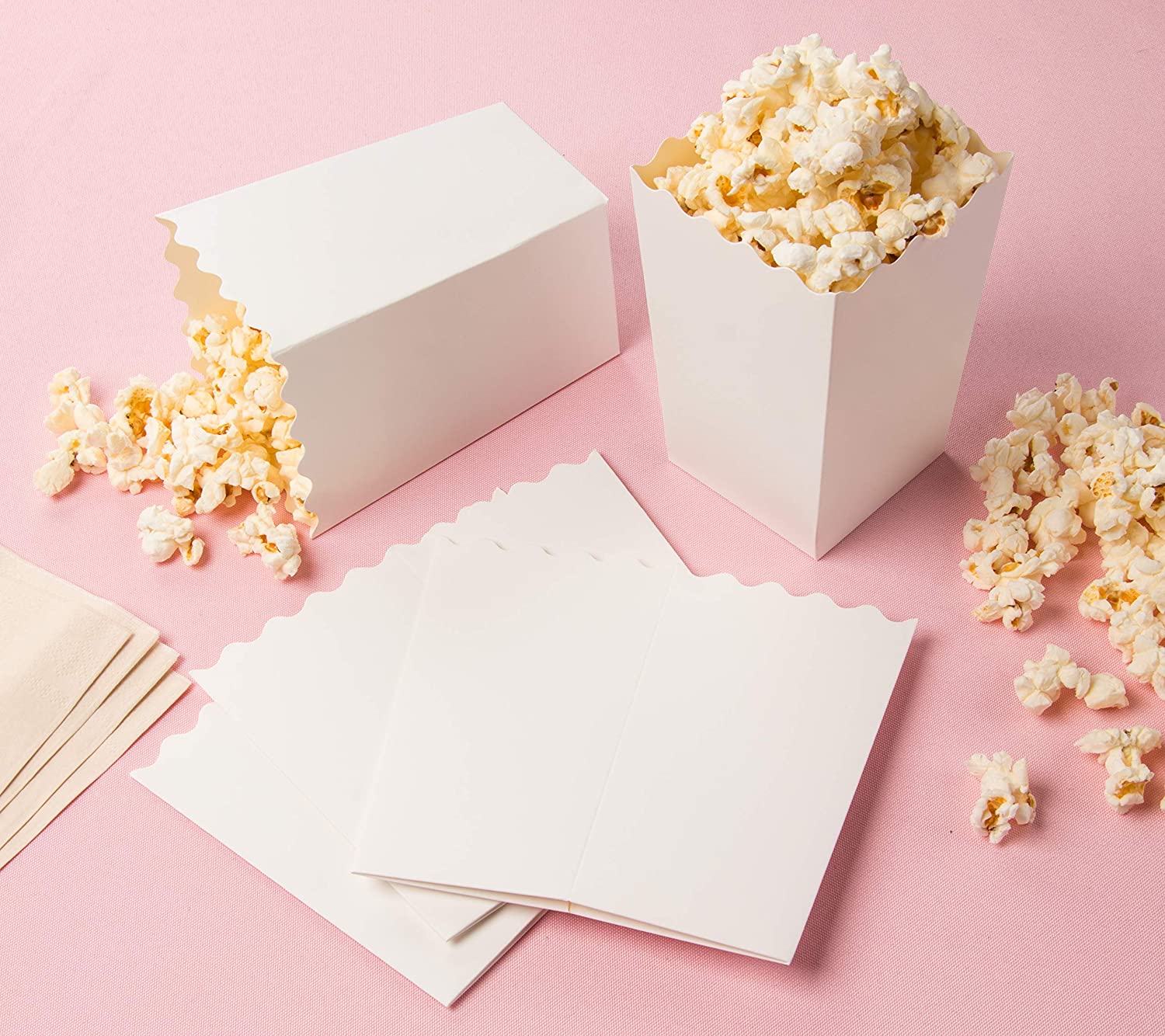 BLUE PANDA Set of 100 Popcorn Favour Boxes Mini Paper Popcorn and Candy Containers Plain White - 590 mL 8.4 x 14 cm - Image 2