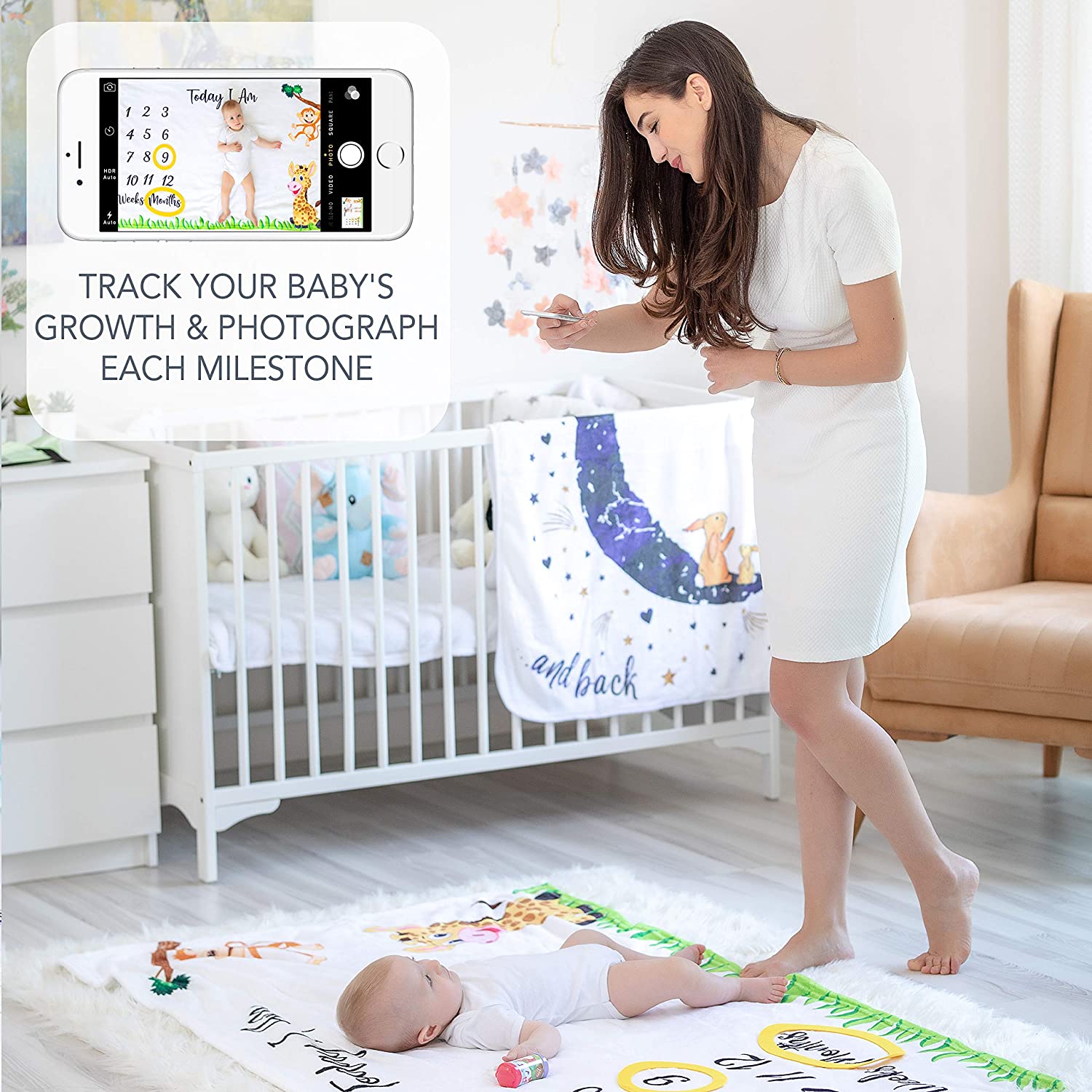 Baby Monthly Milestone Blanket, Monkey Giraffe - Image 2