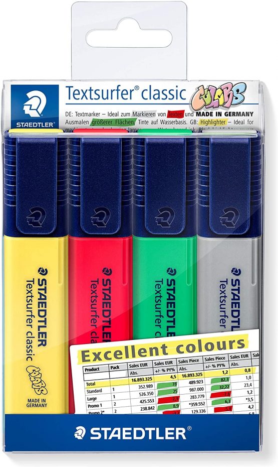 STAEDTLER 364CWP4-X Textsurfer Highlighter Classic, Excellent Colours - Pack of 4