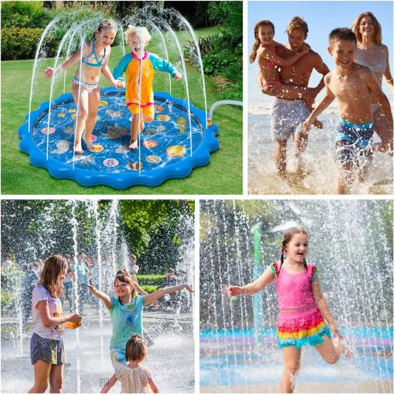 Toddler Toys - Splash Pad, Sprinkler & Splash Play Mat for Toddlers, Inflatable Outdoor Party Sprinkler Pad Wading Pool with 5 Patches for Kids Age 2+, Water Toys for Summer Outdoor Garden Beach-68" - Image 4