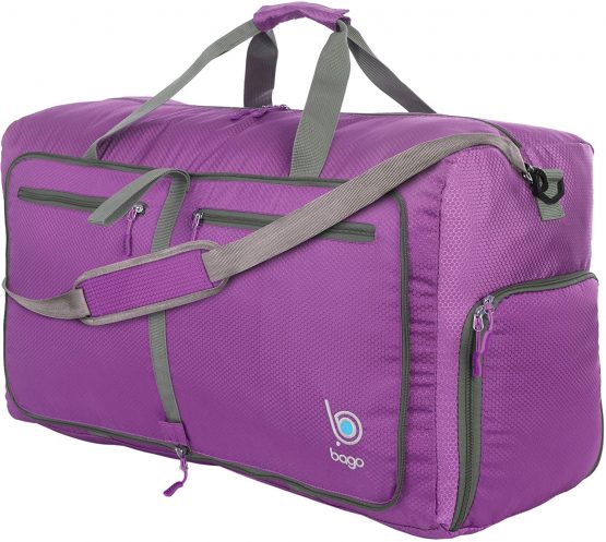 Bago 60L Duffle Bags for Men & Women - 23" Foldable Travel Duffel Weekender Bag (Black)