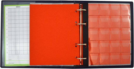 COLLECTOR Coin Album IN CASE for 280 MEDIUM sizes coins 50p 50 pence £1 £2 €1 €2 - 10 pages and red dividers - BLUE - Image 4