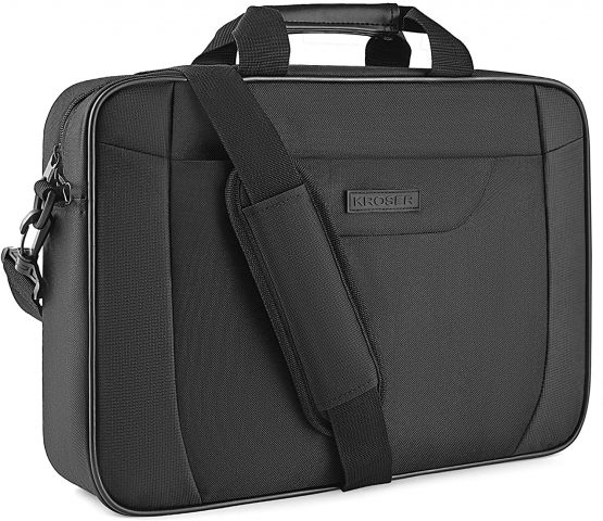 KROSER Laptop Bag 15.6 Inch Briefcase Laptop Shoulder Messenger Bag Water-Repellent Lightweight Urban Office Bag Business Carrying Handbag School Computer Bag for Men/Women-Black