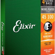 Elixir 14052 Strings Nickel Plated Steel 4-String Bass Strings w NANOWEB Coating, Long Scale, Light (.045-.100)