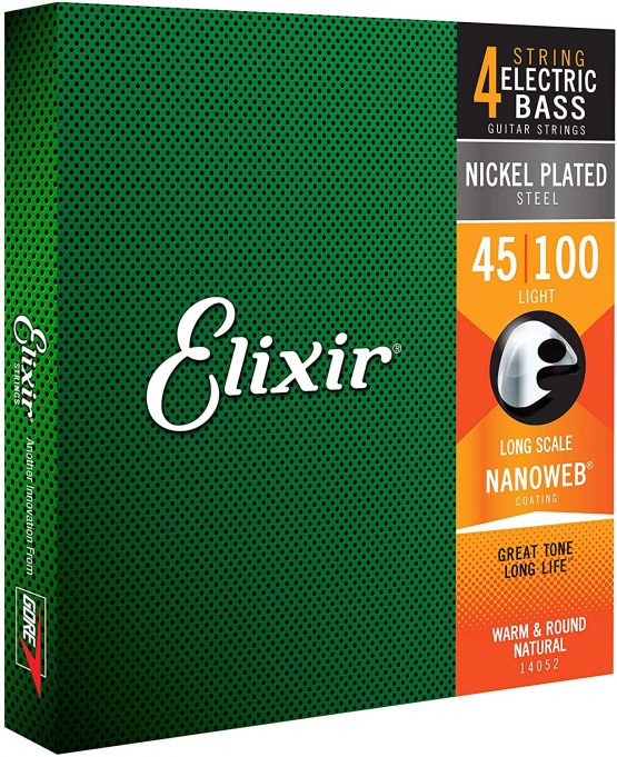 Elixir 14052 Strings Nickel Plated Steel 4-String Bass Strings w NANOWEB Coating, Long Scale, Light (.045-.100)