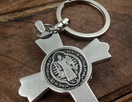 Nazareth Store Saint Benedict Cross Keychain Catholic Crucifix Medal Keyring Jerusalem Charm 3" - Image 4