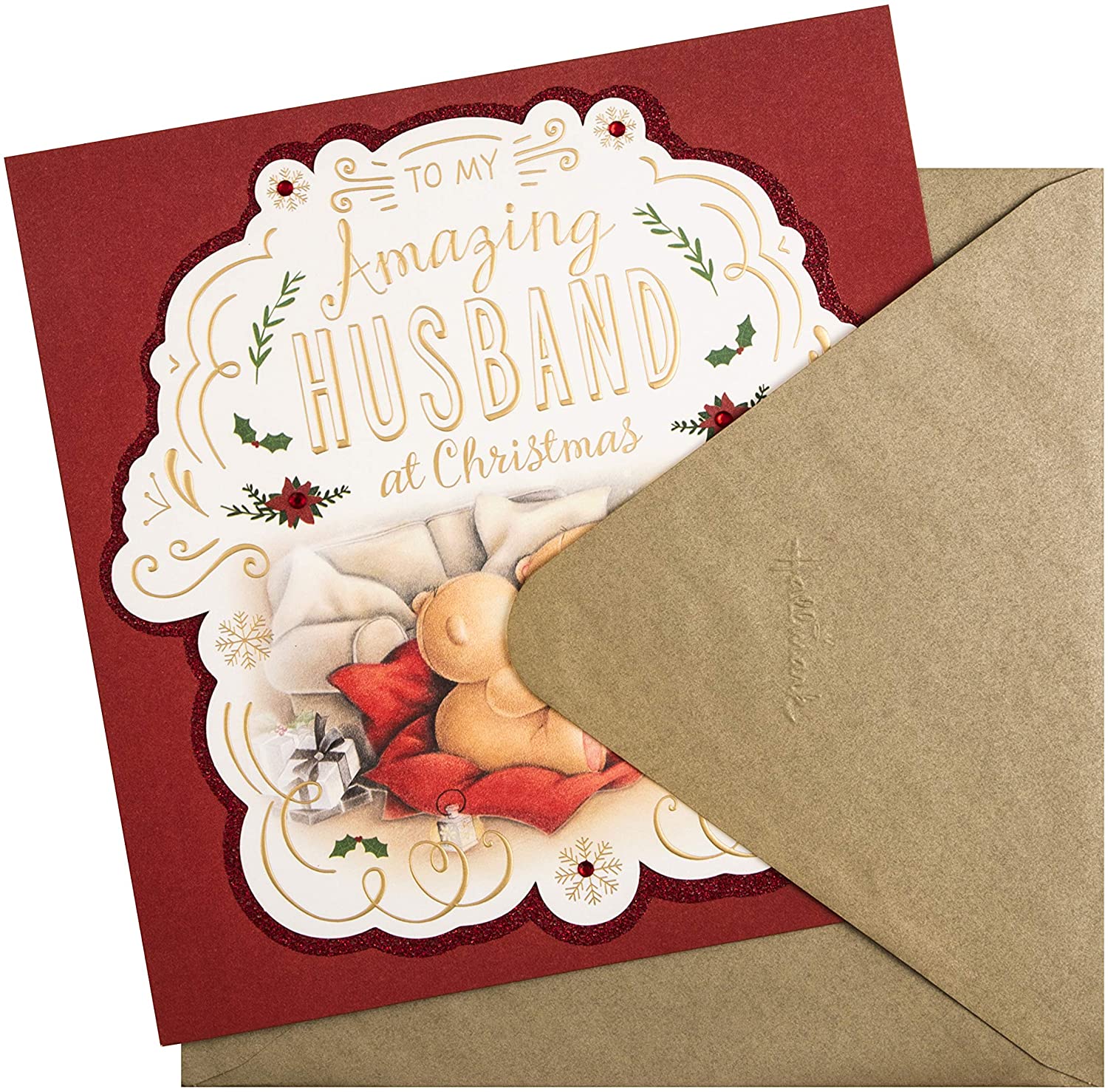 Hallmark Christmas Card For Husband - Cute Forever Friends Design, red, 22 cm x 22 cm - Image 2