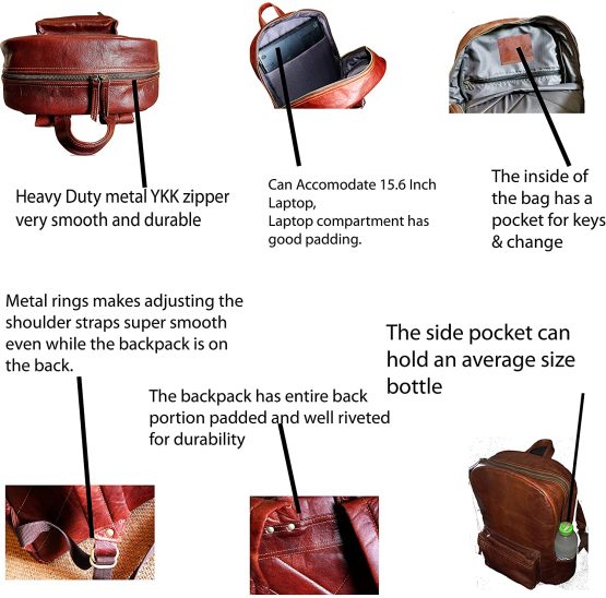 18" Brown Leather Backpack Vintage Rucksack Laptop Bag Water Resistant Casual Daypack College Bookbag Comfortable Lightweight Travel Backpack Hiking/Picnic Bag for Men - Image 2