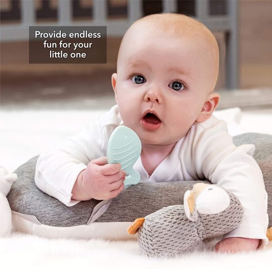 Nuby Penguin Tummy Time Pillow For Babies, Grey And White Plush Nursery Accessories - Image 4