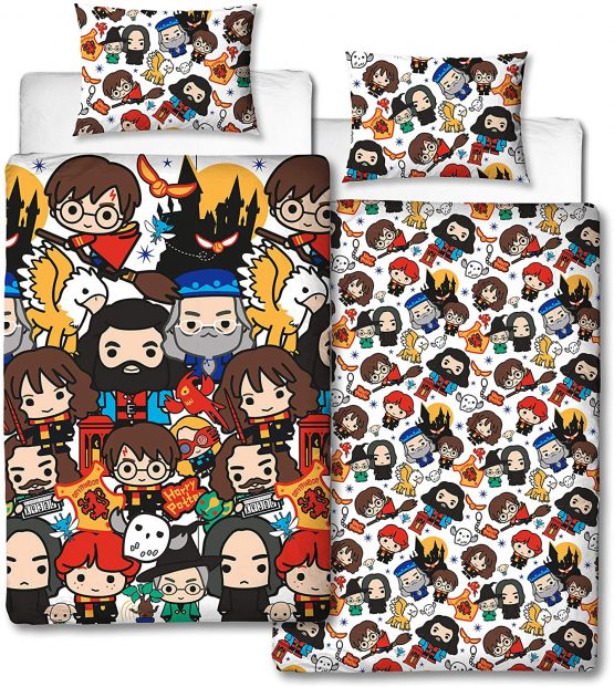 Harry Potter Charm Design Single Reversible Two Sided Official Bedding Duvet Cover with Matching Pillow Case, Multi