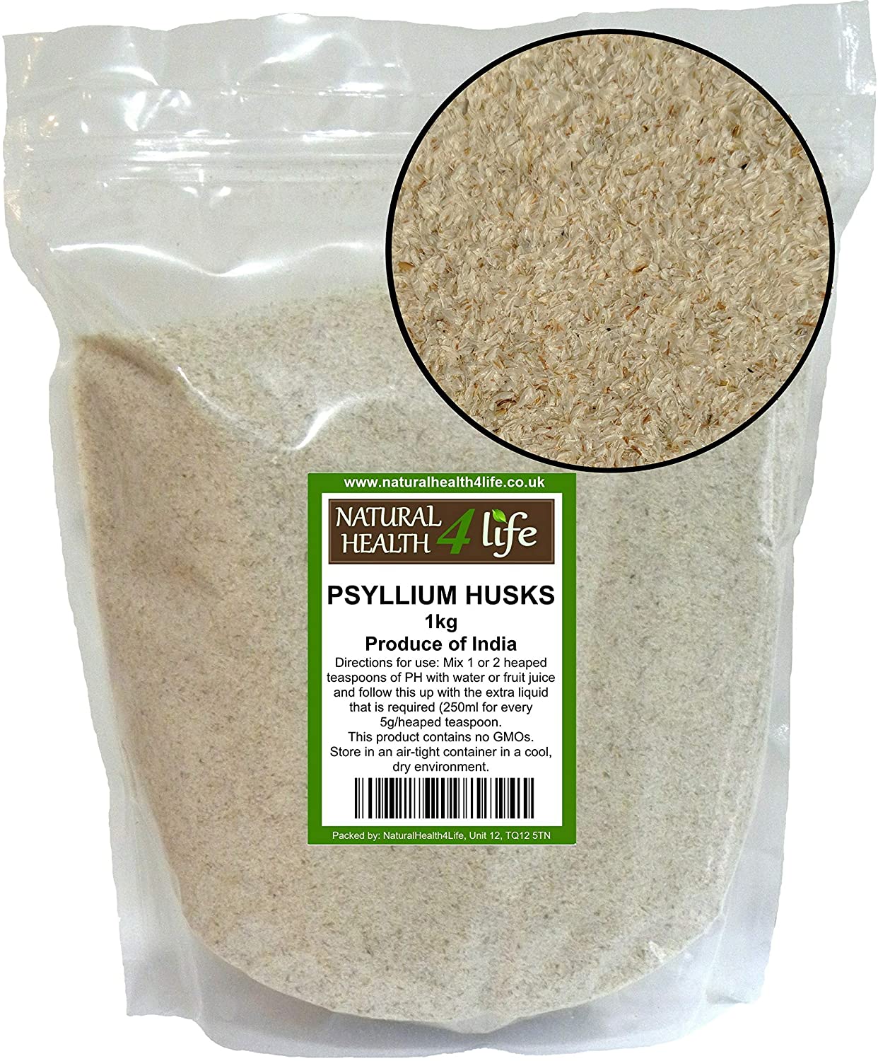 Natural Health 4 Life Vegetable Fibre Psyllium Husks 1 kg in Resealable Pouch (1 Pouch), 1 kg (Pack of 1)