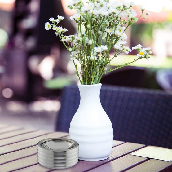 Relaxdays Ashtray Windproof, with Lid, in-& Outdoors, Brushed Stainless Steel, Round Ash Tray, H x D: 5.5 x 11.5 cm, Silver, One Size - Image 2