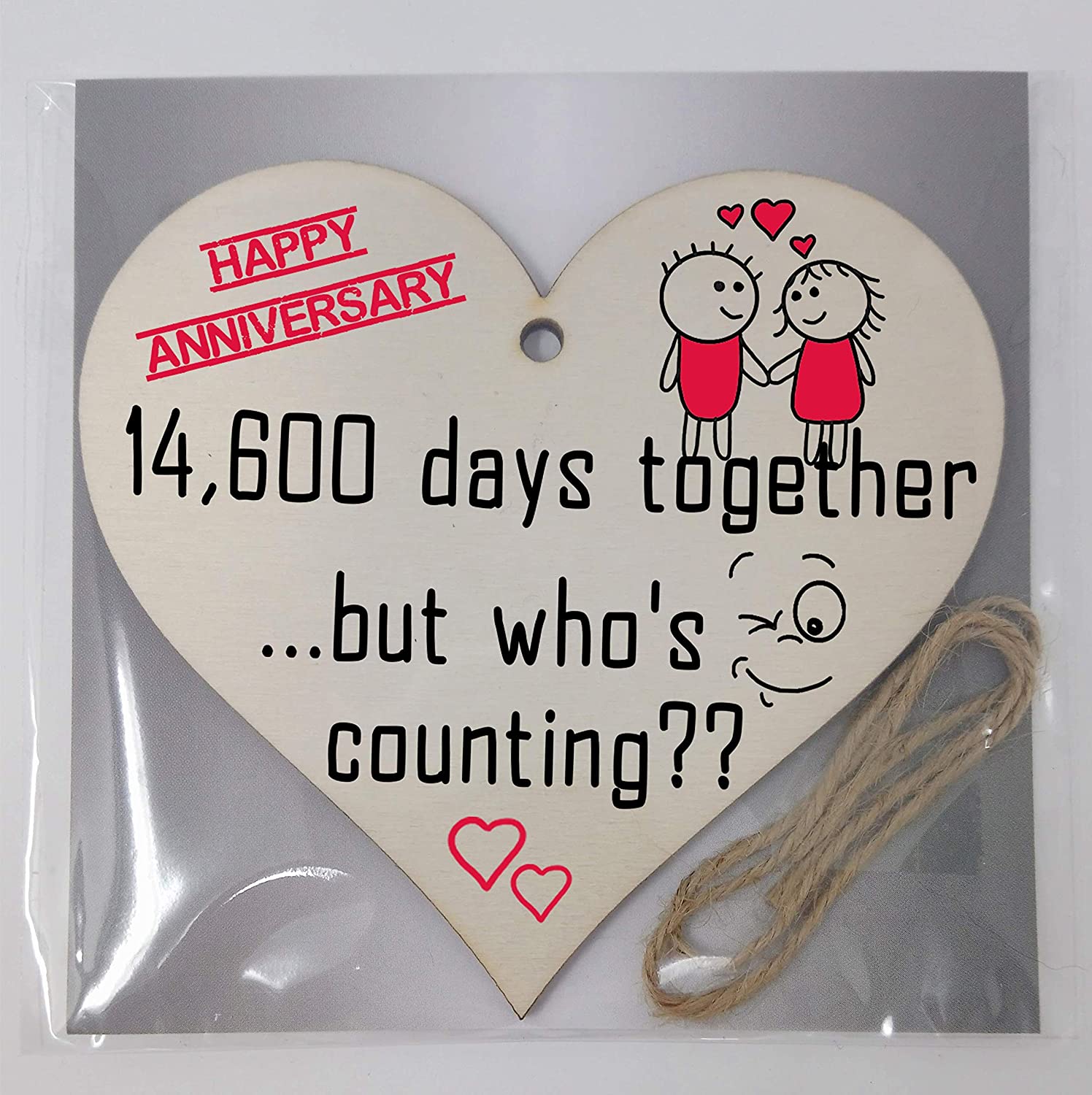 Handmade Wooden Hanging Heart Plaque Gift to Celebrate 40th Wedding Anniversary Husband Wife Someone Special Keepsake - Image 4