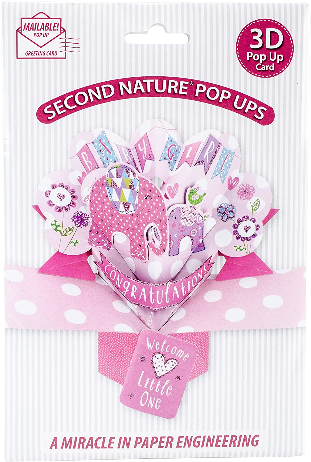 New Baby Girl Pop-Up Greeting Card Original Second Nature 3D Pop Up Cards, flower butterfly lily:pink, 9 cm x 23 cm x 17 cm - Image 4