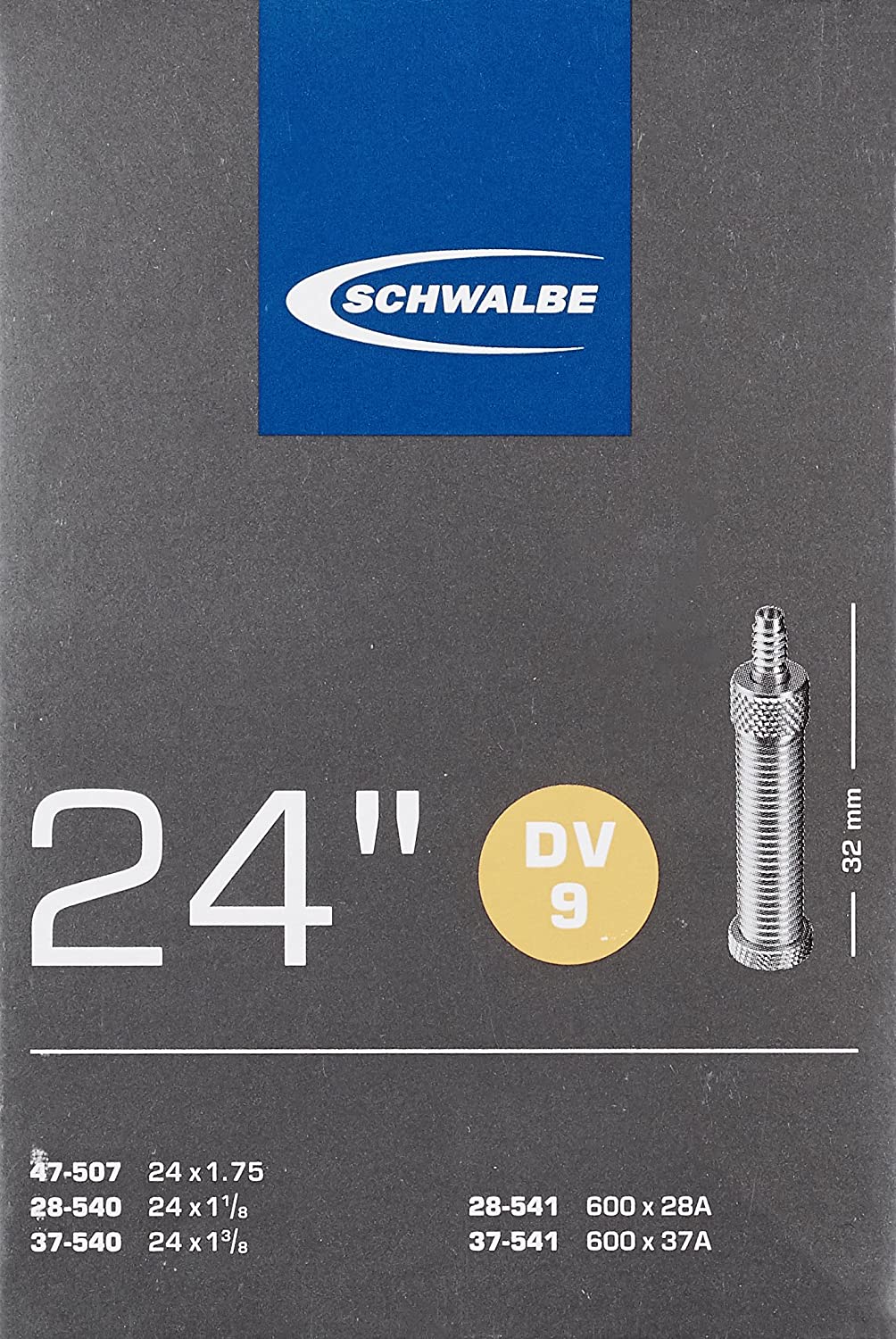 Schwalbe DV9 Tube Woods (600A) - 24 x 1 3/8 Inches, Black, 28/47-507/541 - Image 2