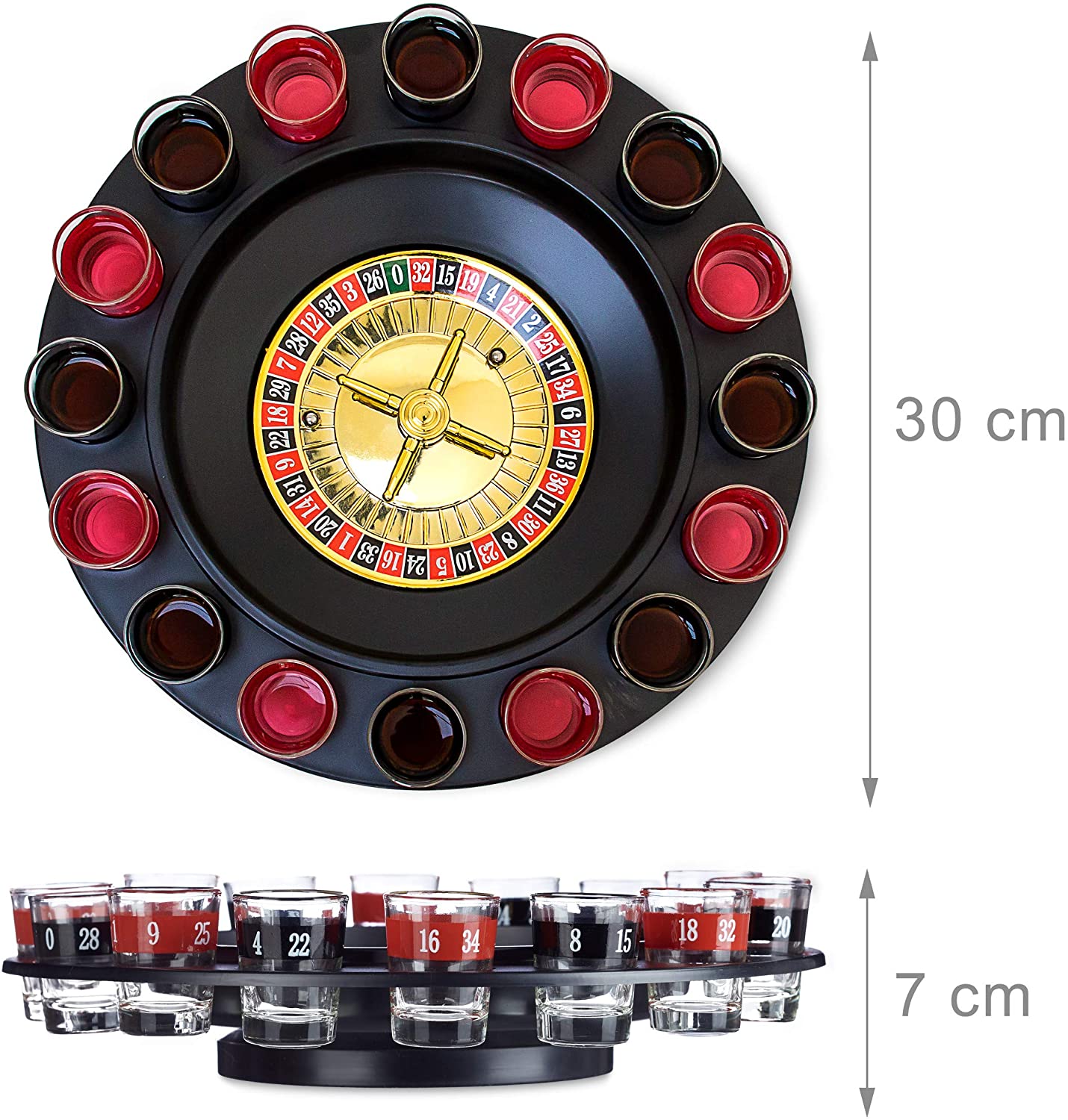 Relaxdays Drinking Game Roulette Set including 16 Shot Glasses 30 x 30 cm Gambling Game Party Fun Minimum 2 Players Casino - Image 4