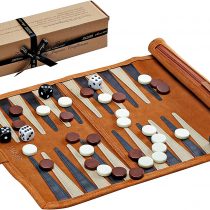 Jaques of London Backgammon Set | Luxury Backgammon Set | Travel Roll Up Backgammon Game with Traditional Tan Design | Genuine Leather Backgammon Set | Since 1795