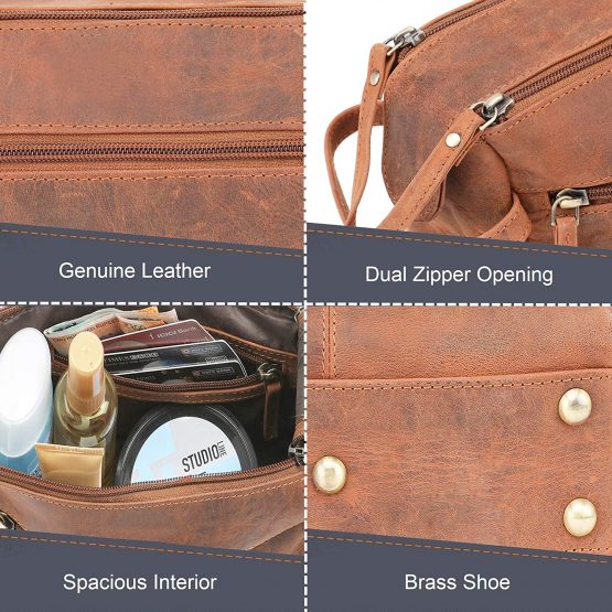Leather Wash Bag for Men - Handcrafted Toiletry Bag for All Your Travel ToiletriesMediumBrown - Image 3
