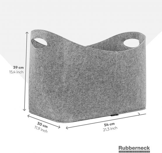 Rubberneck Felt Firewood Basket XL with Handles for Wood, Newspapers, Magazines, 54 x 39 x 30 cm (Grey) - Image 3