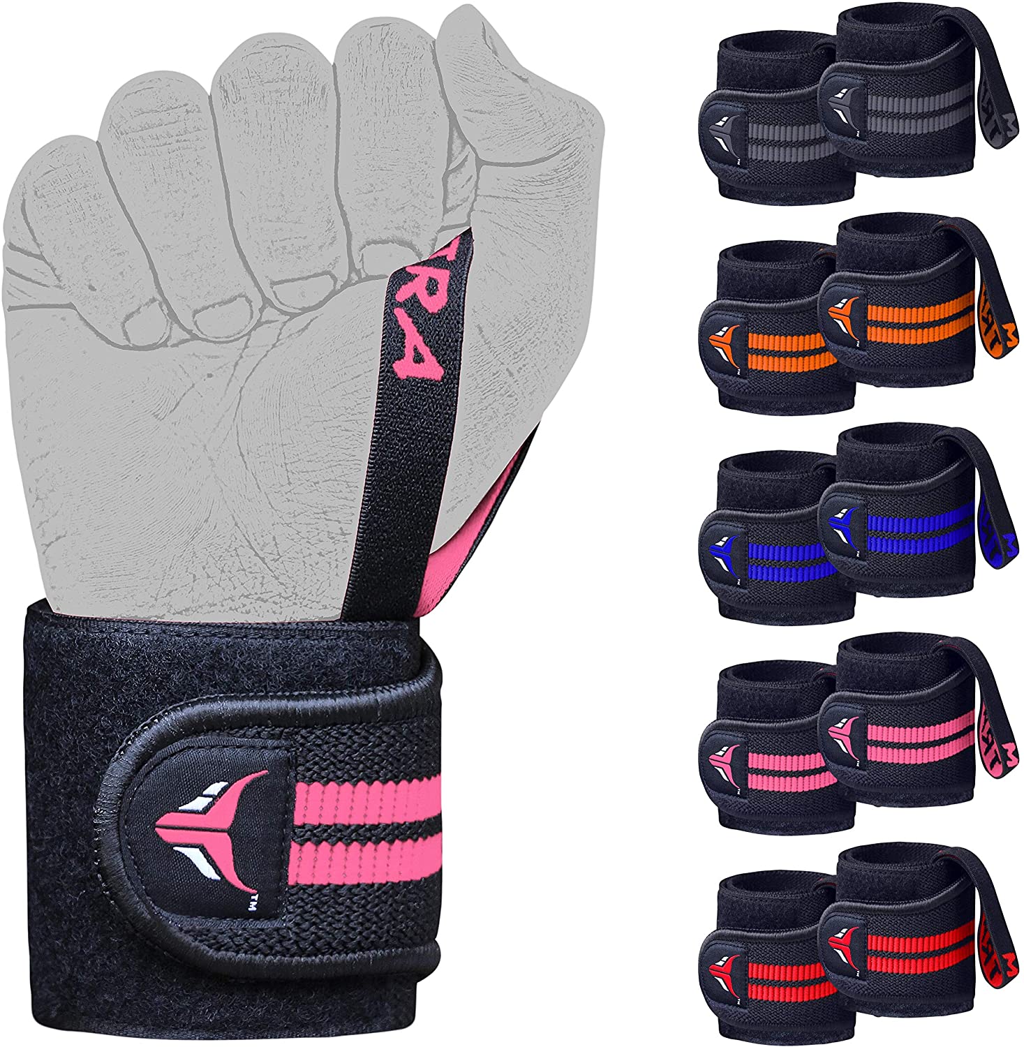 Mytra Fusion Elasticated Wrist Wraps With Thumb Loop SP1 for Training Workout Gym Exercise (Black/Pink), Black / Pink