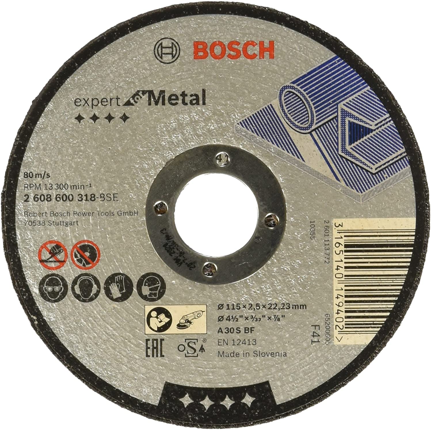 Bosch 1x PRO Metal Longlife Cutting Disc for Small Angle Grinder and Bore 22.23 mm (for Steel diameter 115 mm