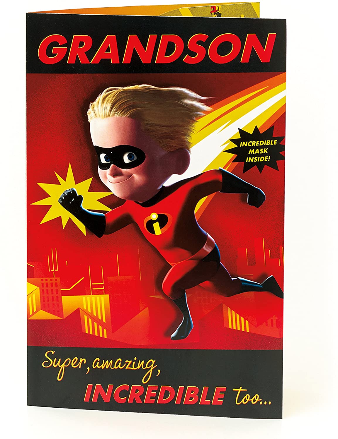 UK Greetings Grandson Birthday Card, The Incredibles Birthday Card for Grandson Features Create Your Own Mask, Incredibles 2